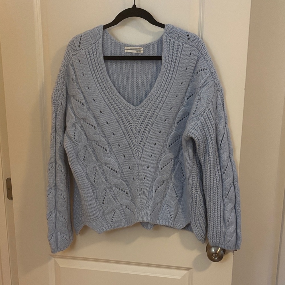 Anthropologie Light Blue Cable Knit Sweater